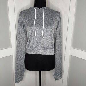 Real Essentials‎ Grey Cropped Hoodie Sweatshirt | Women's Plus 3X Stretch